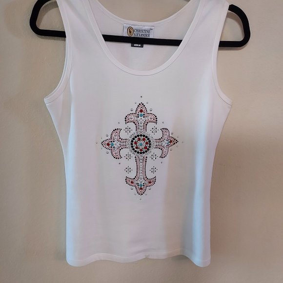 Christine Alexander Beaded Cross Top / Size M - Picture 2 of 9